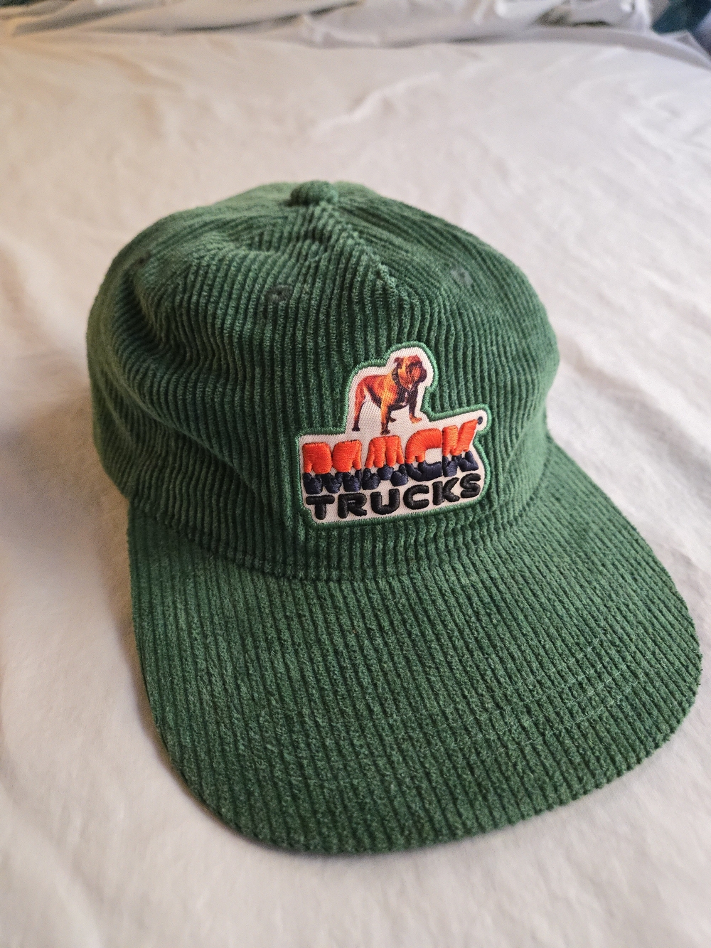 Mack Trucks 60s Retro Green Corduroy Cap with Bulldog Embroidered Patch HAL3
